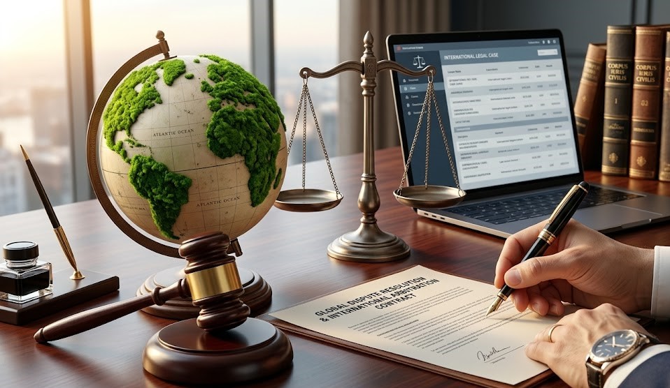 Firma de contrato de arbitraje internacional y resolución de disputas.